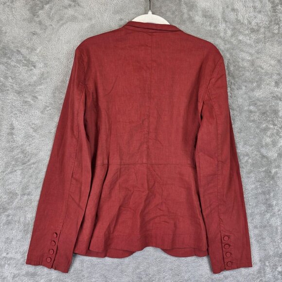 Eileen Fisher Blazer Womens Medium Red Linen Blend Open Front Shawl Collar - Picture 10 of 10